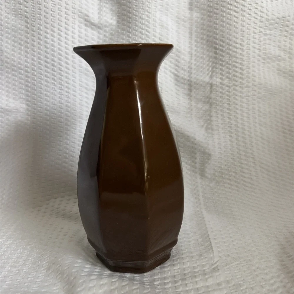 Royal Haeger Brown Hexagonal Ceramic Vase Glossy Mid Century Modern Decor 705-S